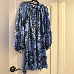 Halston Heritage Blue and Black Floral Long Sleeve Dress